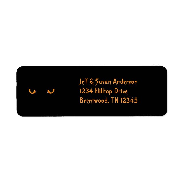 Black Cat Orange Eyes Halloween Address Labels (Front)