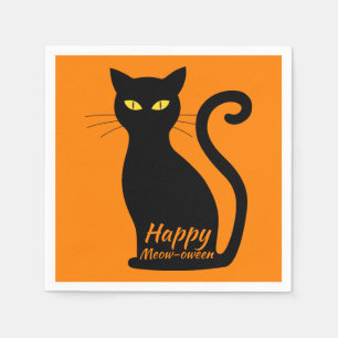 Black Cat Orange Halloween Party Napkin