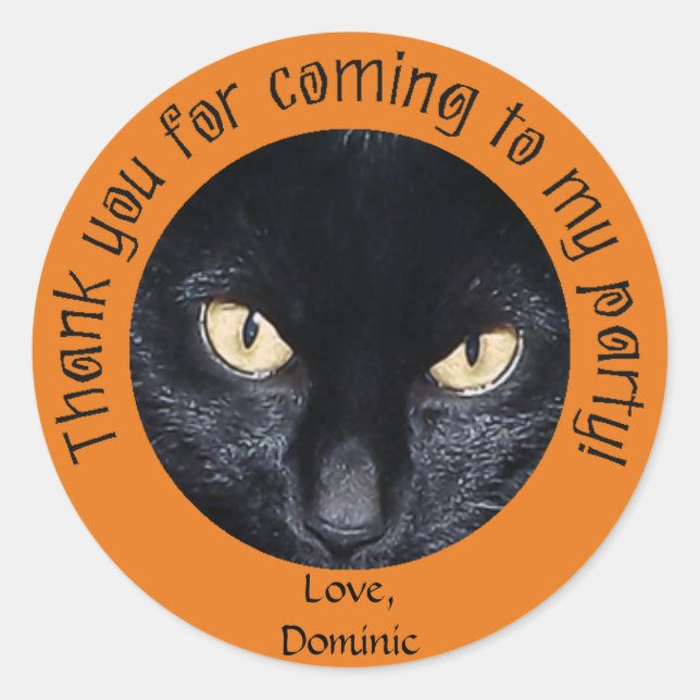 Black Cat Orange Halloween Thank You Stickers (Front)