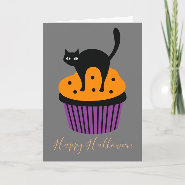 Black cat orange Halloween theme Card (Front)