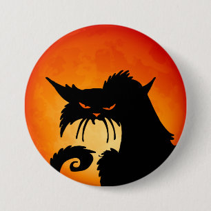 Black Cat Orange Moon 3 Inch Round Button