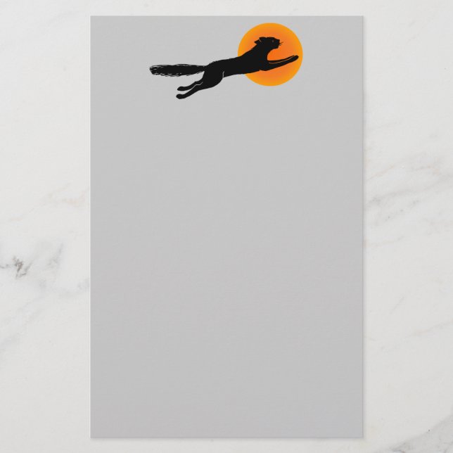 Black Cat Orange Moon Halloween Stationery (Front)