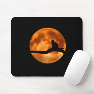 Black Cat Orange Moon Mouse Pad