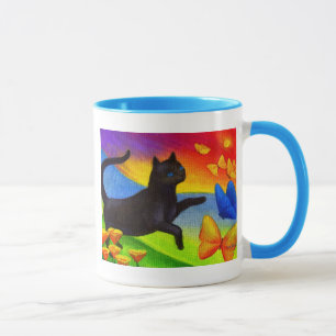 Black Cat Painting Butterflies Art - Multi Mug
