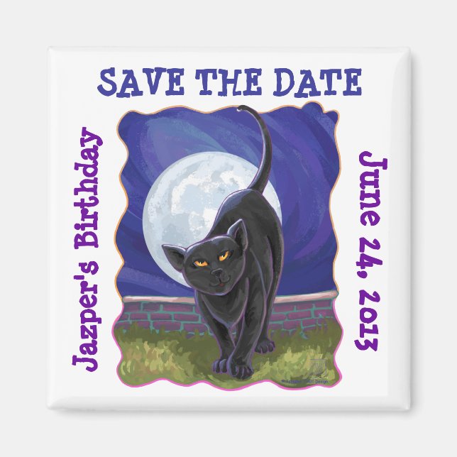 Black Cat Party Centre Magnet (Front)