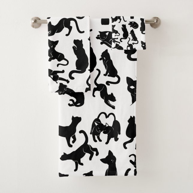 Black Cat Pattern Bath Towel Set (Insitu)