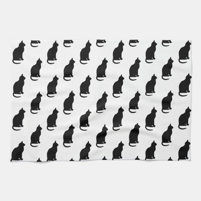Black Cat Pattern Cats Texture White Background Kitchen Towel (Horizontal)