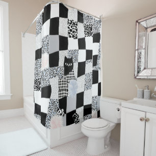 Black Cat Pattern Gingham Mixed Checkered Cheetah