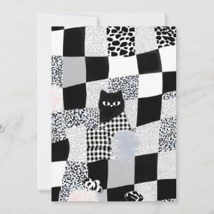 Black Cat Pattern Gingham Mixed Checkered Cheetah Invitation