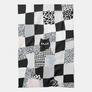 Black Cat Pattern Gingham Mixed Checkered Cheetah  Kitchen Towel