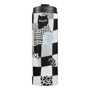 Black Cat Pattern Gingham Mixed Checkered Cheetah Thermal Tumbler