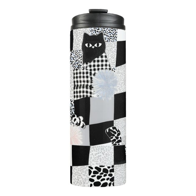 Black Cat Pattern Gingham Mixed Checkered Cheetah  Thermal Tumbler (Front)