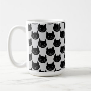 Black Cat Pattern on Light Grey. Coffee Mug