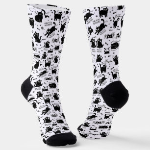 Black Cat Pattern Socks – Funny Cartoon Feline