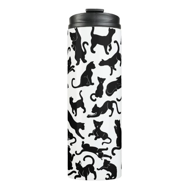 Black Cat Pattern Thermal Tumbler (Front)