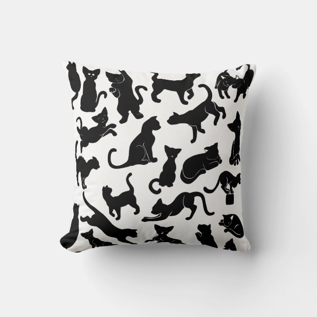 Black Cat Pattern Throw Pillow (Front)