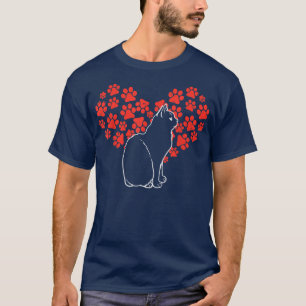 Black Cat Paw Heart Cute Animal Lover Valentines D T-Shirt