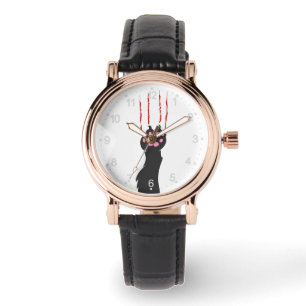 Black cat paw print - Choose background color Watch