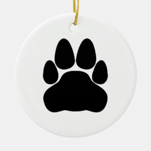 Black Cat Paw Print Shape Ceramic Ornament