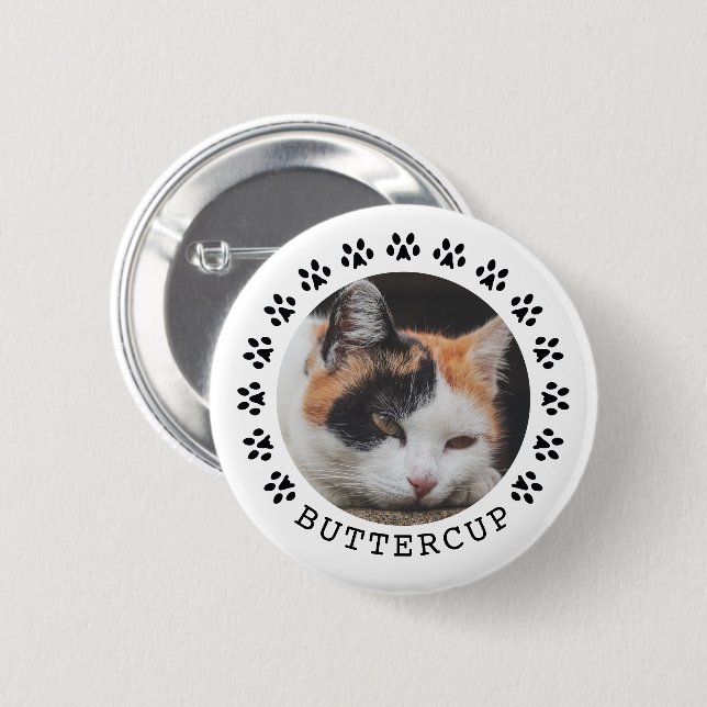Black Cat Paw Prints Frame Pet Photo 2 Inch Round Button (Front & Back)
