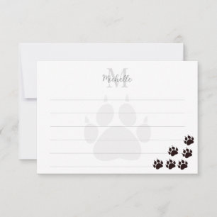 Black Cat Paw Prints Lined Monogram Card
