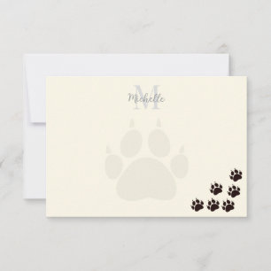 Black Cat Paw Prints Monogram Personalized Cream Card