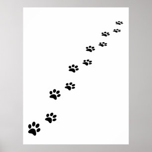 Black cat paw prints on white