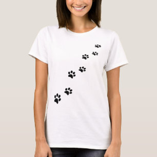Black cat paw prints on white T-Shirt