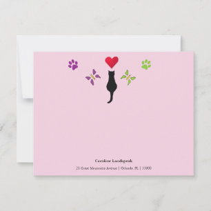 Black Cat Paw Prints Personalized Correspondence Card
