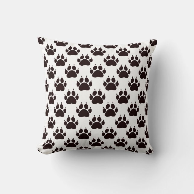 Black Cat Paw Prints Throw Pillow (Front)