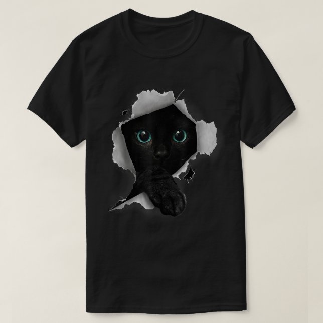 Black Cat Peek Through Design T-Shirt (Design Front)