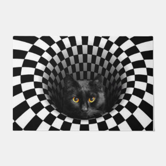 Black Cat Peeking 3D Doormat | Funny Cat Lover Gif