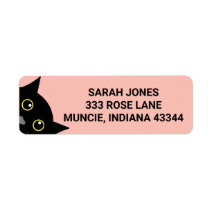 BLACK CAT PEEKING ART PINK Return Address Labels