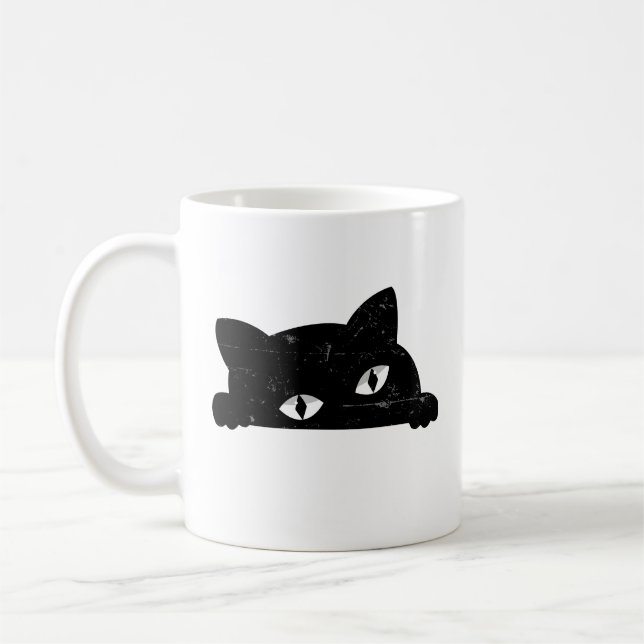 Black Cat Peeking  Coffee Mug (Left)