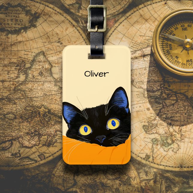 Black Cat Peeking Luggage Tag (Creator Uploaded)