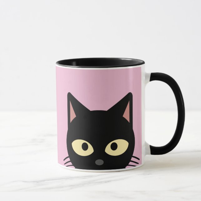 BLACK CAT PEEKING PINK COFFEE MUGS (Right)