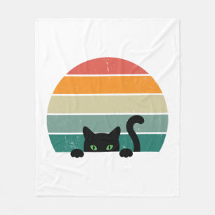 Black Cat Peeking Sunset Vintage    3 Fleece Blanket