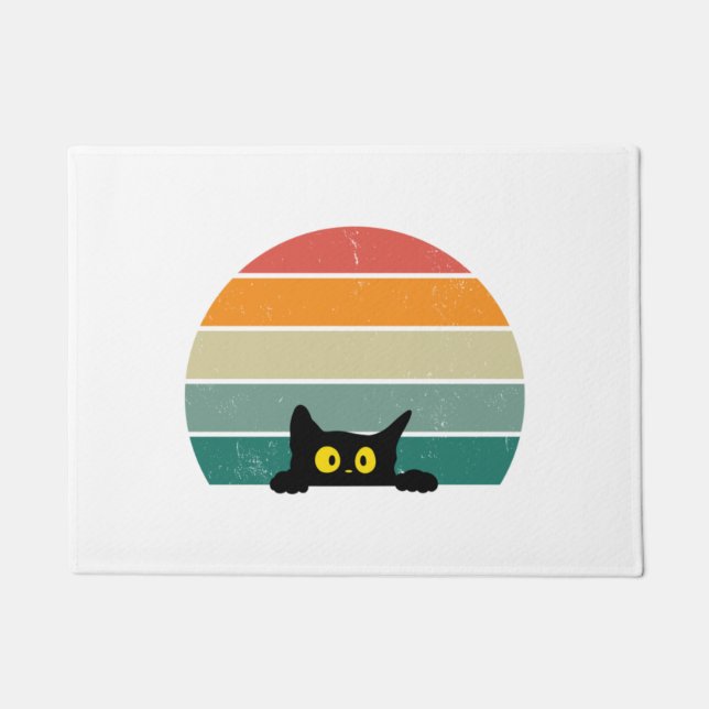 Black Cat Peeking Sunset Vintage    4 Doormat (Front)