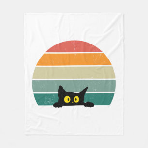 Black Cat Peeking Sunset Vintage    4 Fleece Blanket