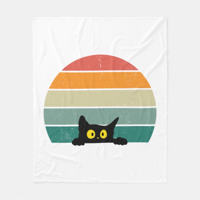 Black Cat Peeking Sunset Vintage    4 Fleece Blanket (Front)