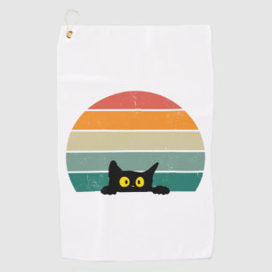 Black Cat Peeking Sunset Vintage 4 Golf Towel
