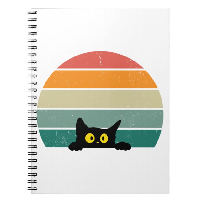 Black Cat Peeking Sunset Vintage    4 Notebook (Front)