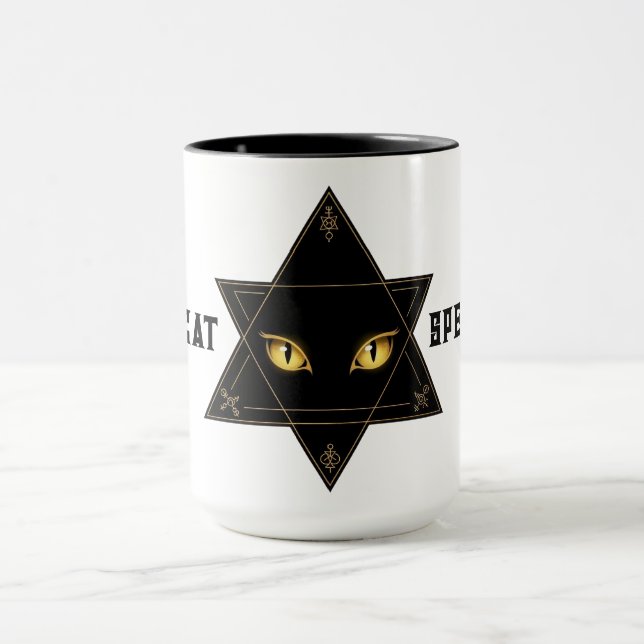 Black Cat Pentagram Halloween Spell Mug (Center)