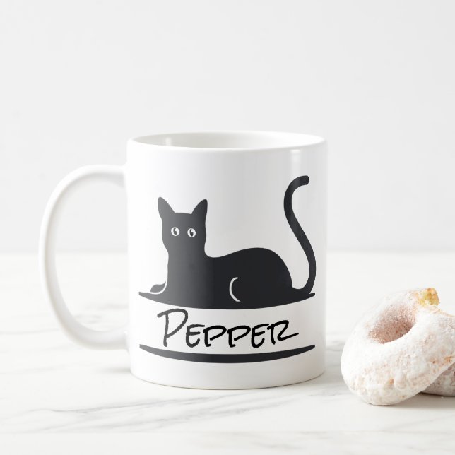 Black Cat Personalized Coffee Mug (With Donut)