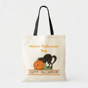 Black Cat Personalized Halloween Ba Tote Bag