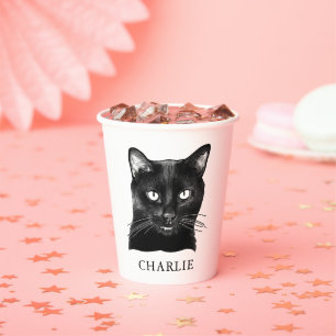 Black Cat Personalized Hand Drawing Paper Cups