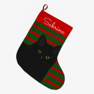 Black Cat Personalized Large Christmas Stocking