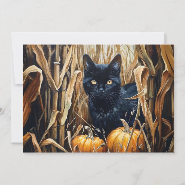 Black Cat Personalized Name Autumn Card (Back)
