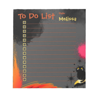 Black Cat Personalized To Do List Girly Notepad