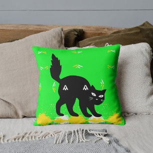 Black Cat Pet Friends Customized Cute Lime Pattern Throw Pillow